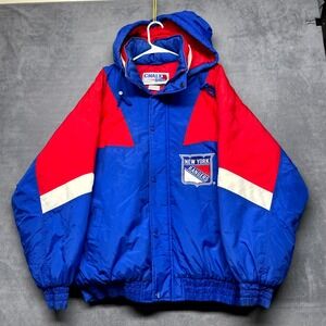 Vintage New York Rangers Jacket Mens 2XL Red Blue Chalk Line Ice Hockey Nylon